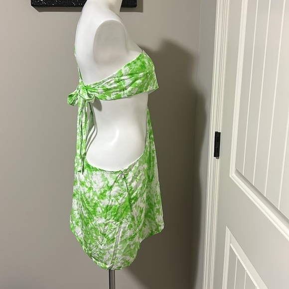 FOR LOVE and LEMONS Devon Mini Dress One Shoulder Green White Tie Dye Sz M NEW - Picture 8 of 12
